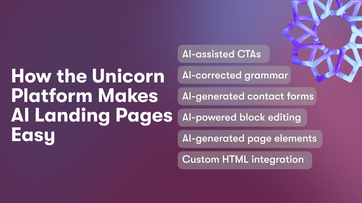 The Unicorn Platform landing page builder makes it easy to create an AI landing page in 2023. This innovative platform provides powerful tools to build high-converting pages.