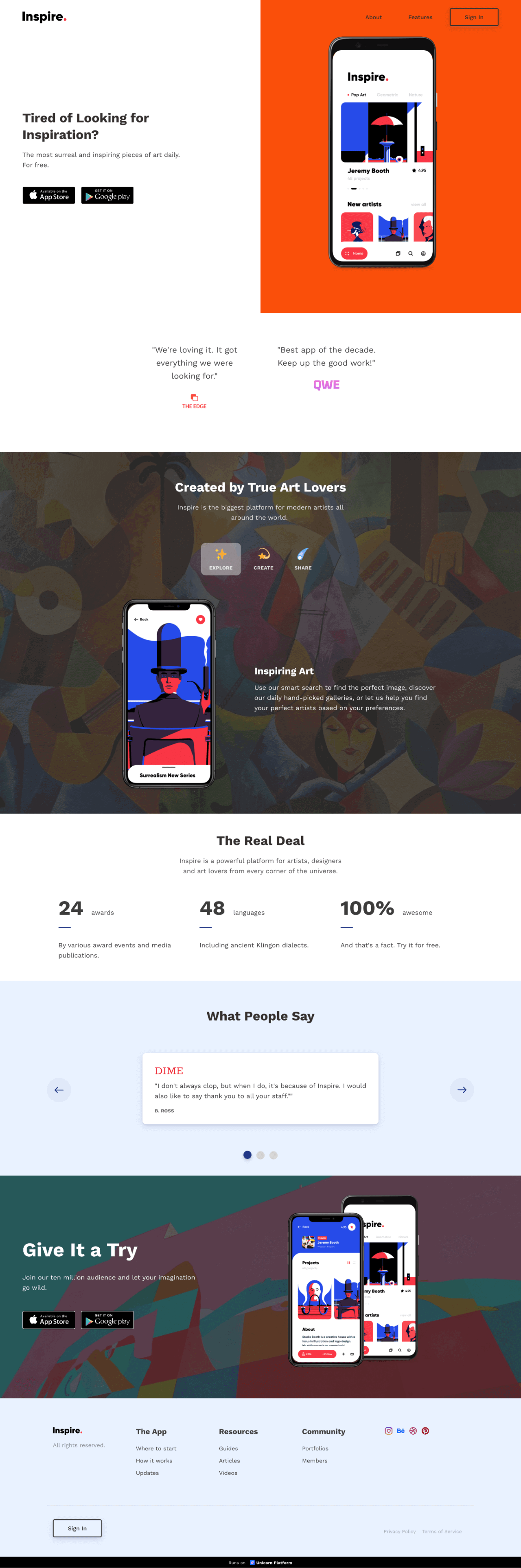 Inspiration app template